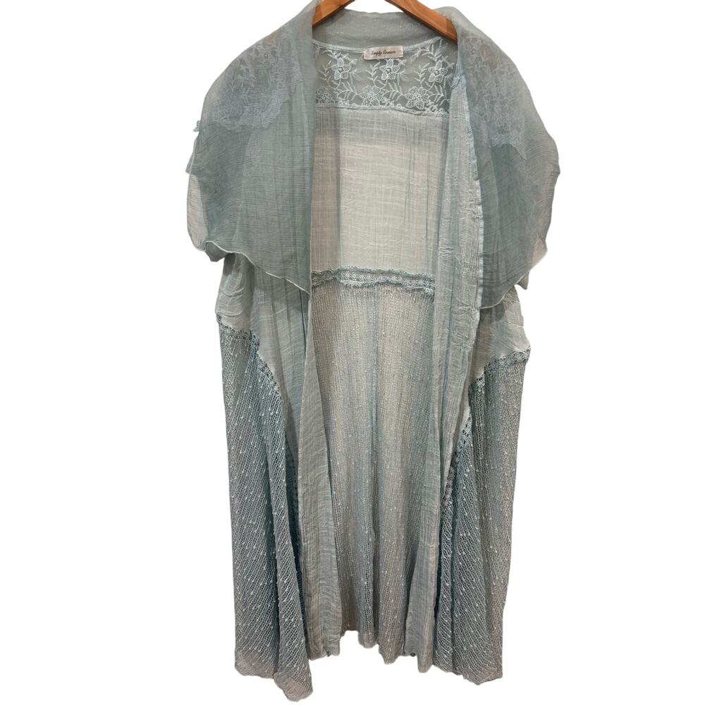 Simply Couture Sheer Lace Mixed Media Fairycore Open Front Long Cardigan Size L